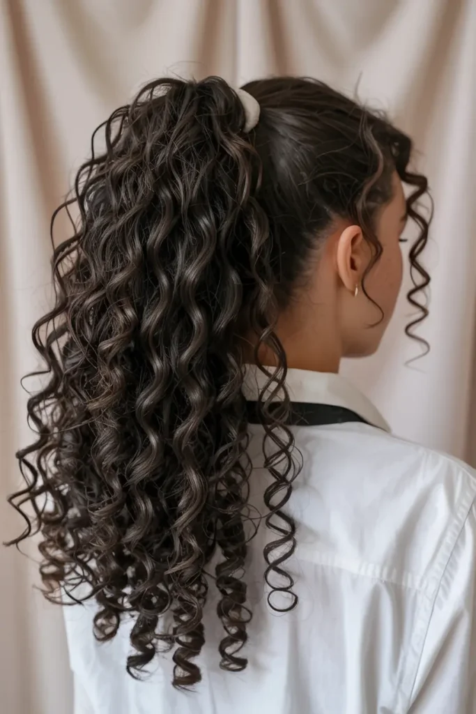 15 Baddie Curly Hairstyles for School to Try Today 1 1. Curly High Ponytail
