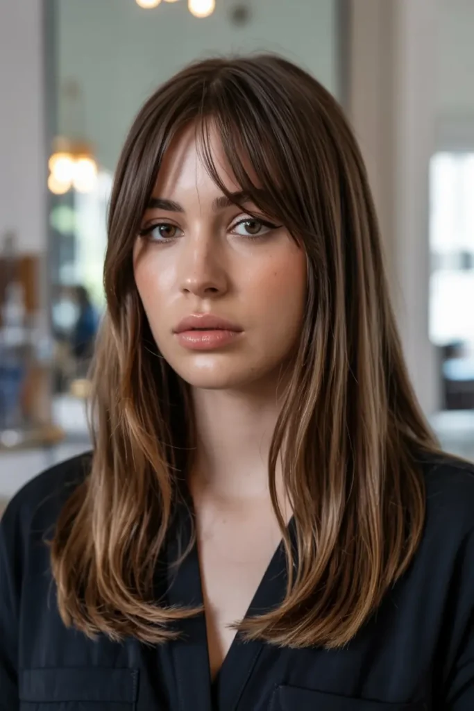 10. Straight Hair with Curtain Bangs