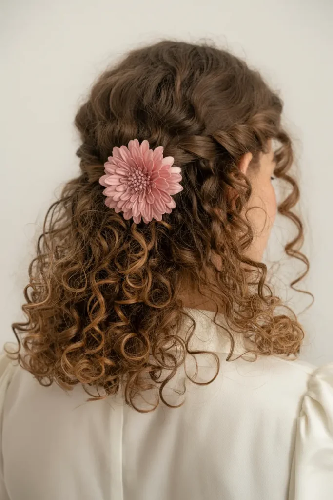 15 Baddie Curly Hairstyles for School to Try Today 29 11. Curly Half Up Clip
