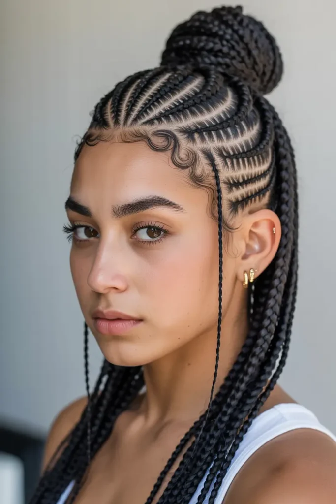 15 Fulani Braids with a Twist: Beads, Buns & Ponytails 31 12. Fulani Braids High Bun