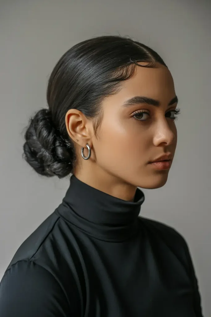 12. Slicked Back Curly Bun