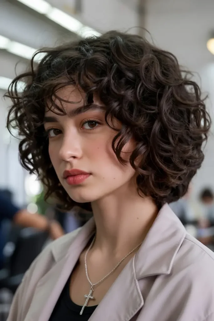 2. Curly Blunt Bob Cut