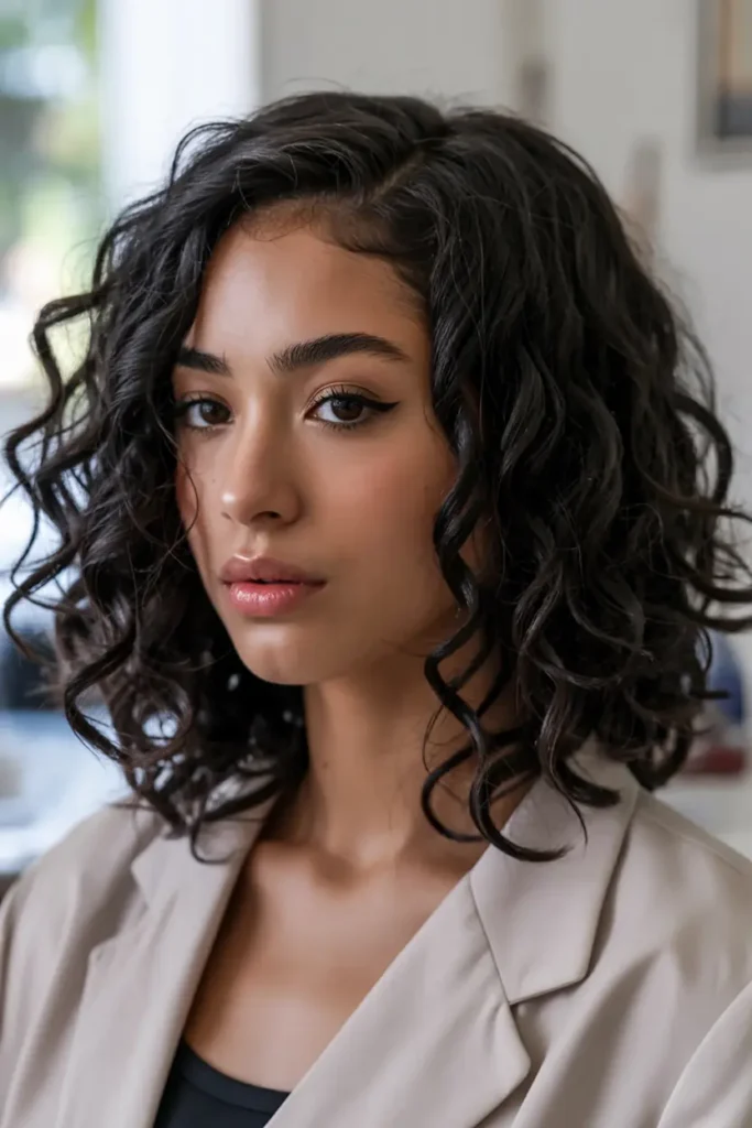 15 Baddie Curly Hairstyles for School to Try Today 3 2. Side Part Curly Bob