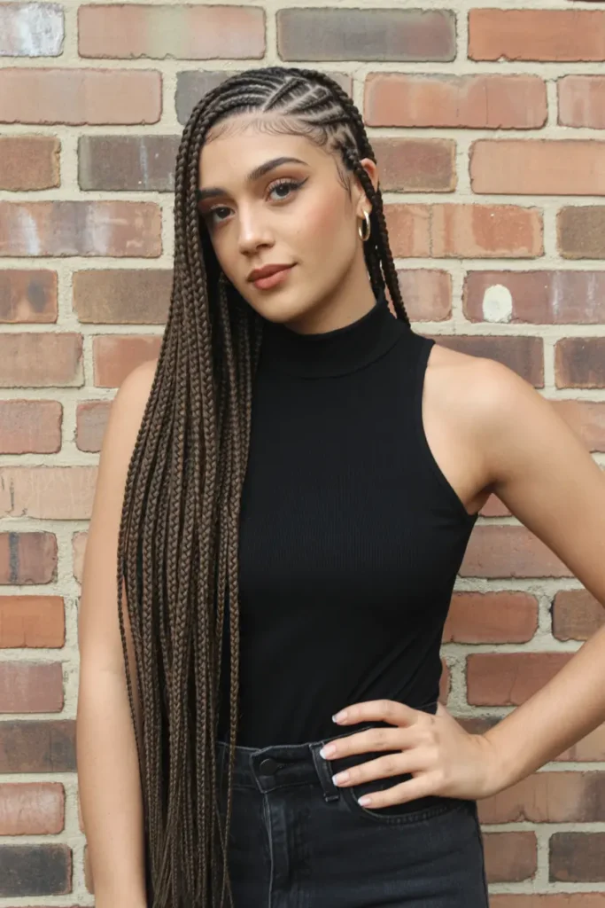 2. Side Parted Stitch Braids