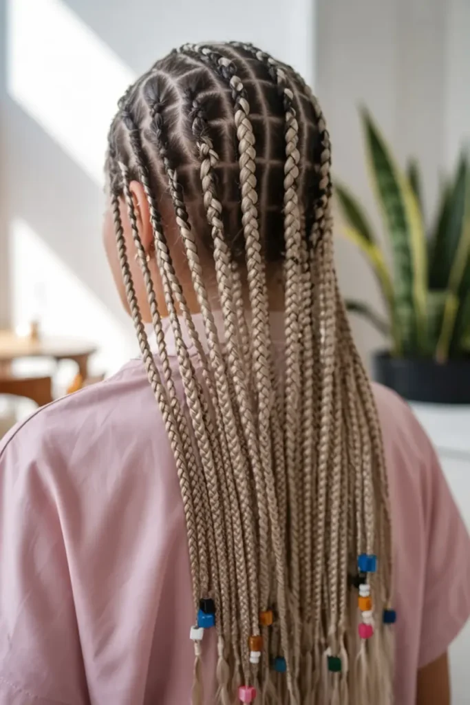 4. Cornrows with Beaded Ends