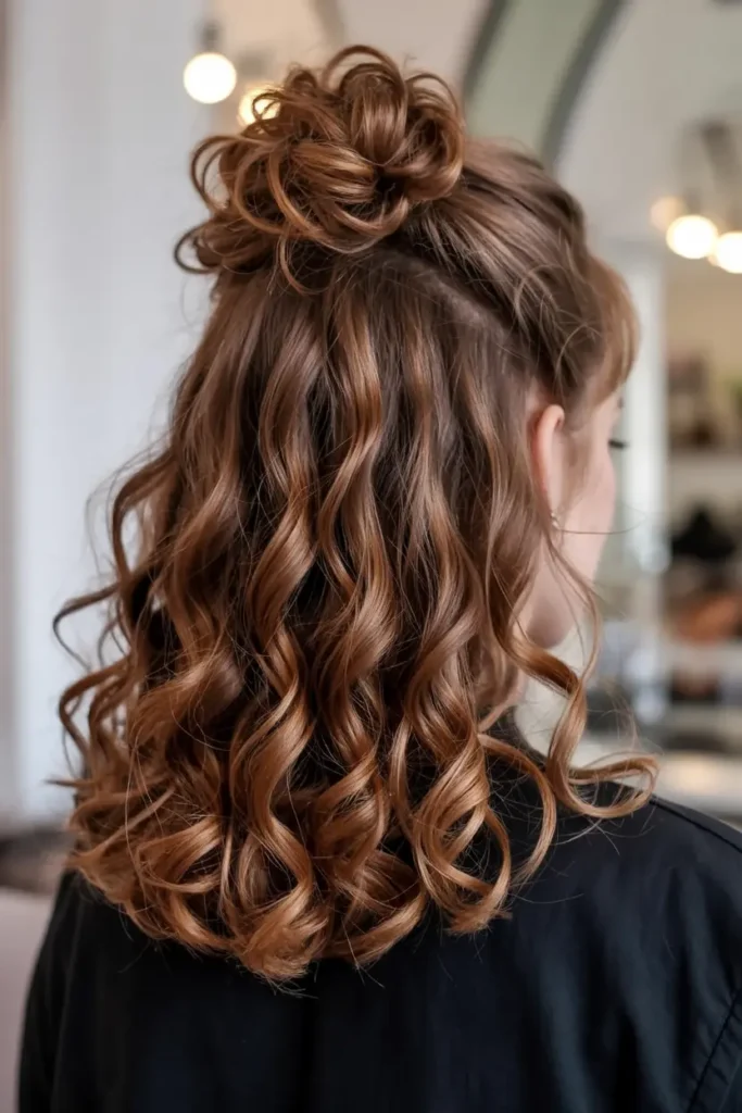 15 Baddie Curly Hairstyles to Try for Hot Curly Hair Looks 9 5. Curly Half Up Bun