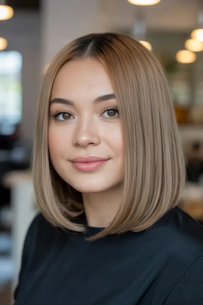 5. Glossy Middle Part Bob