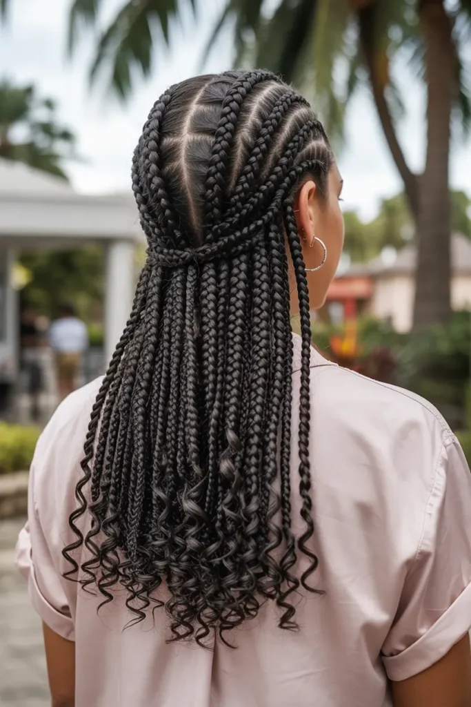 7. Cornrows with Curly Ends