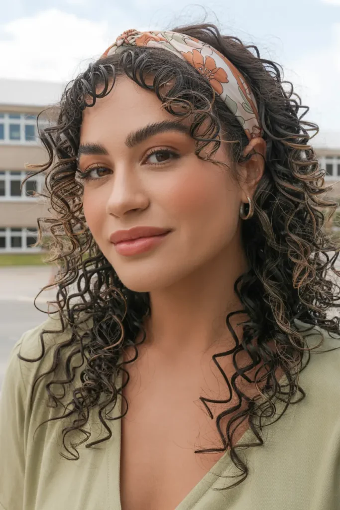 15 Baddie Curly Hairstyles for School to Try Today 13 7. Curly Hair with Headband