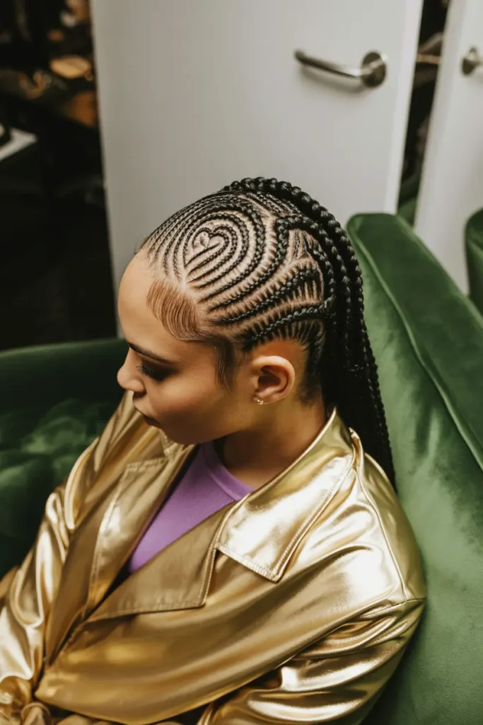 12 Pretty Braided Hairstyles for Every Mood and Moment 23 8. Heart Shaped Cornrow Braid