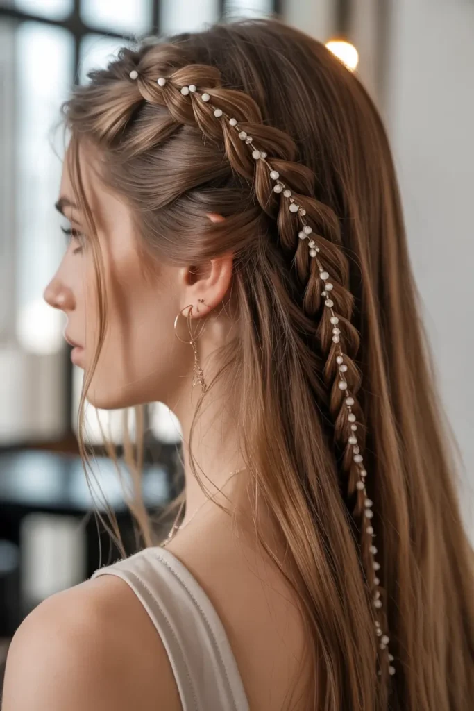 12 Pretty Braided Hairstyles for Every Mood and Moment 25 9. Side French Braid with Beads